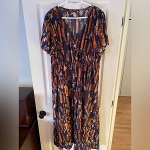 Feather print maxi dress